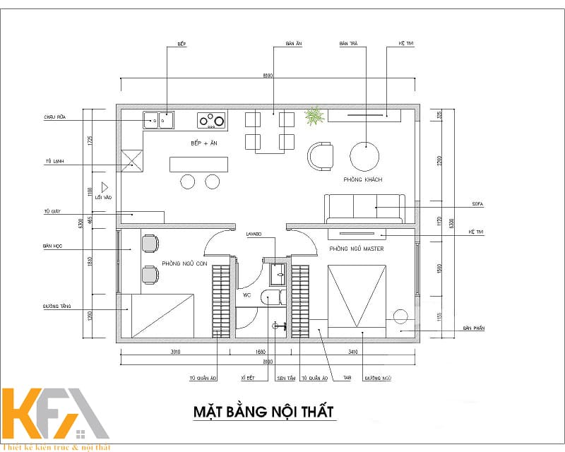 Bản vẽ thiết kế mặt bằng nhà 1 tầng 50m2 chị Huyền
