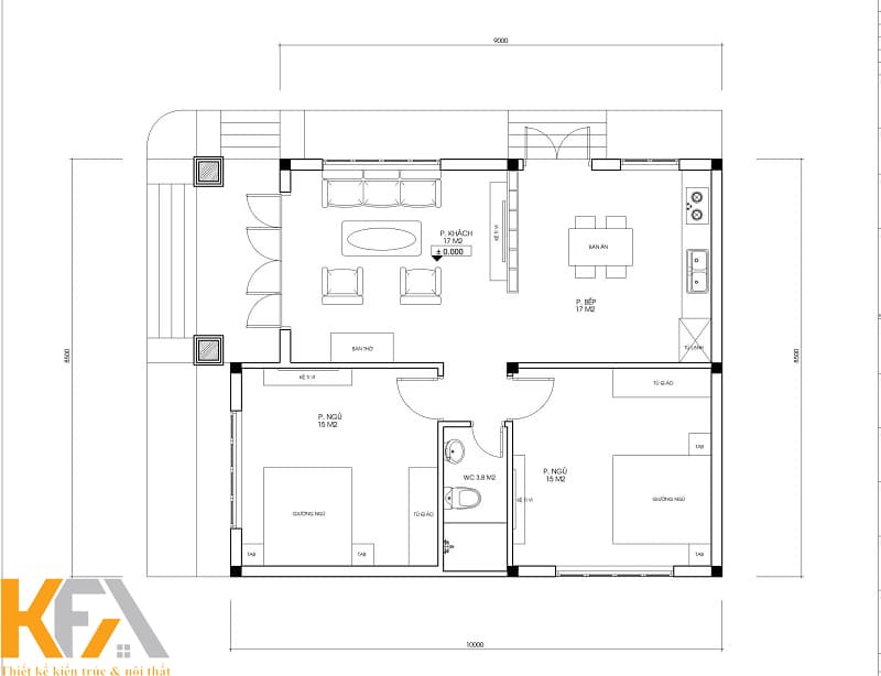 Bản vẽ thiết kế mặt bằng nhà 1 tầng 50m2 anh Dũng