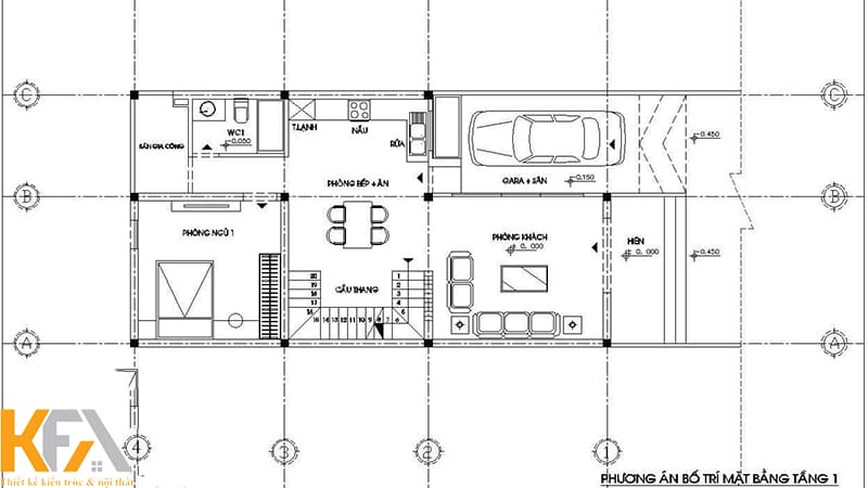 Bản vẽ thiết kế nhà 1 tầng 50m2 có gara ô tô