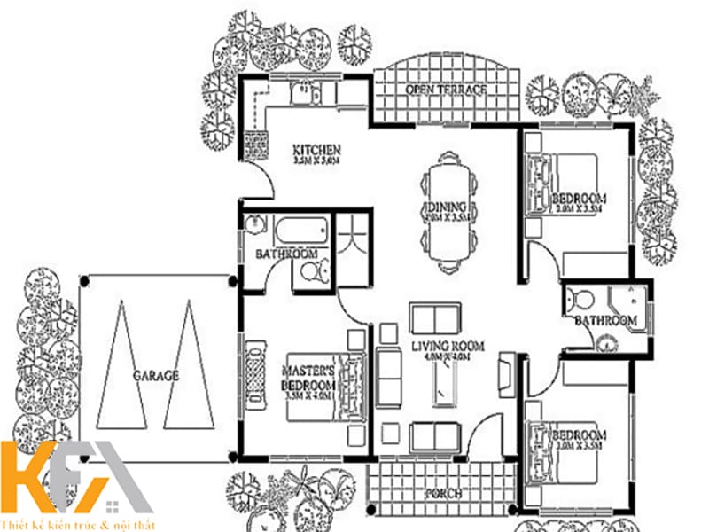 Bản vẽ thiết kế nhà 1 tầng 50m2 của chị Thảo