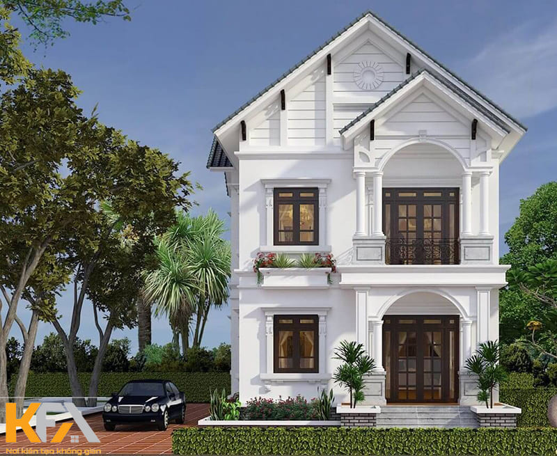 Mẫu nhà 2 tầng với thiết kế sang trọng, hệ mái vòm tăng sự mềm lại cho ngôi nhà