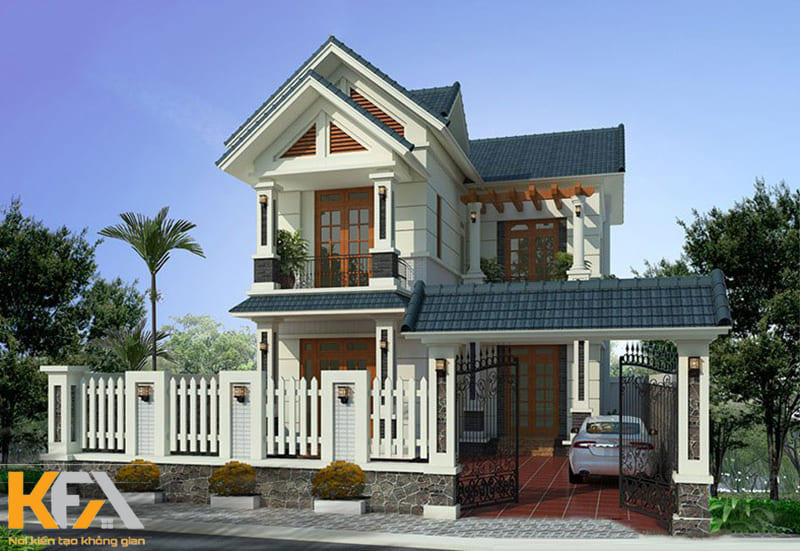 Mẫu nhà 2 tầng chữ L 80m2 hiện đại