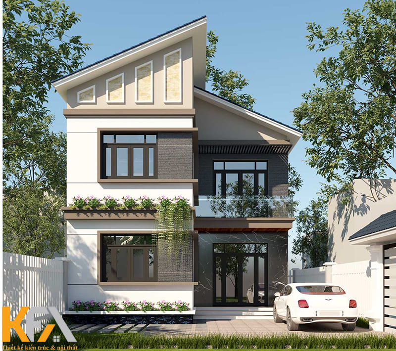 Mẫu nhà 2 tầng mái lệch chữ L giá 500 triệu