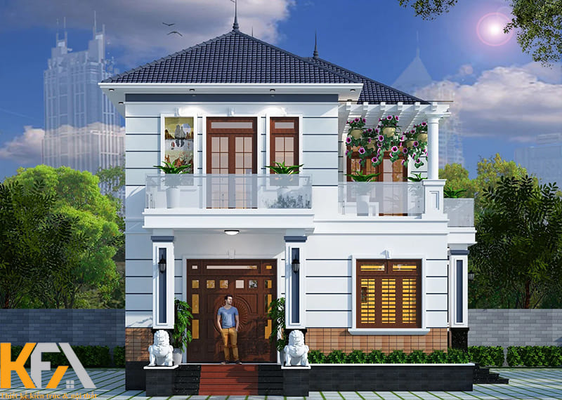 Căn nhà chữ L mái Thái 100m2 bao gồm 2 tầng rộng rãi