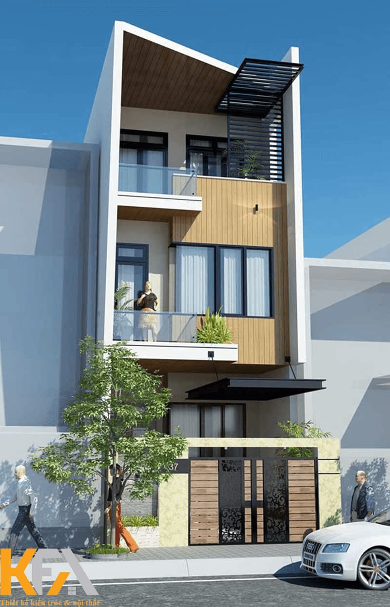 Mẫu nhà 3 tầng 40m2 được thiết kế mang hình ảnh giản dị như một chiếc hộp với các đường thẳng vuông vức