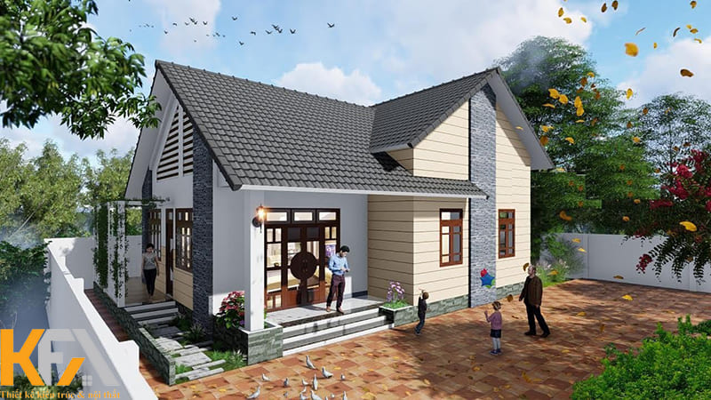 Căn nhà màu trắng với mái Thái đen tầng tầng lớp lớp nổi bật