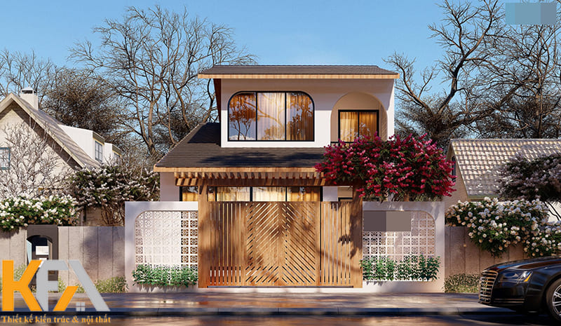 Căn nhà cấp 4 có gác lửng mặt phố đầy ấm áp với gam màu nâu 