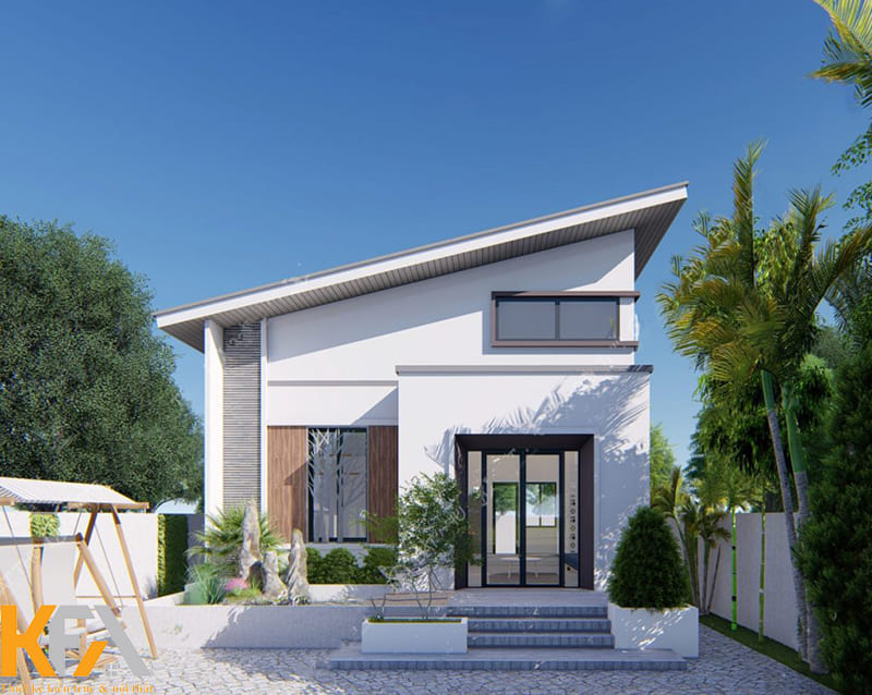 Mẫu nhà cấp 4 mái chéo có gác lửng với thiết kế 2 phòng ngủ