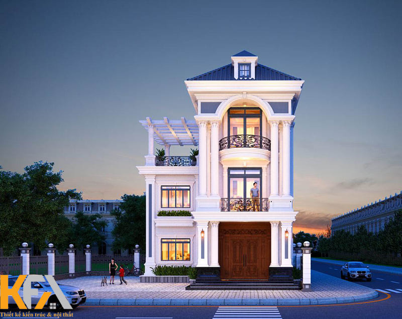 Những mẫu nhà tân cổ điển chữ L vốn sang trọng nay càng độ sộ hơn với thiết kế 3 tầng
