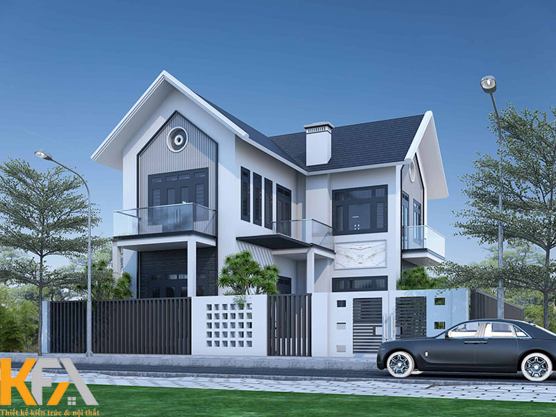 Mẫu nhà phố 2 tầng chữ L mái Thái đẹp nhất hiện nay