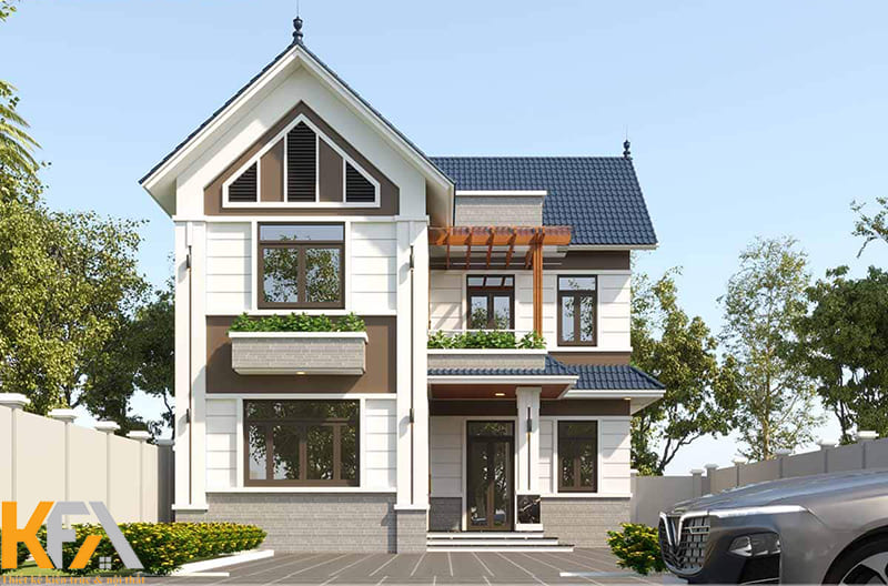 Căn nhà 2 tầng mái Thái hình chữ L rộng 100m2 ở nông thôn
