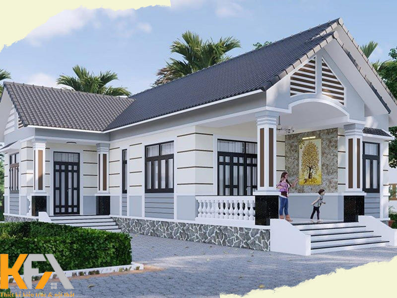 Mẫu nhà chữ L 1 tầng 3 phòng ngủ
