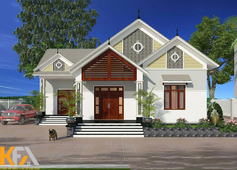 Mẫu nhà cấp 4 có gác lửng 3 phòng ngủ ở nông thôn