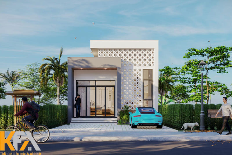 Mẫu nhà nhỏ 4x7 hiện đại màu trắng mái bằng