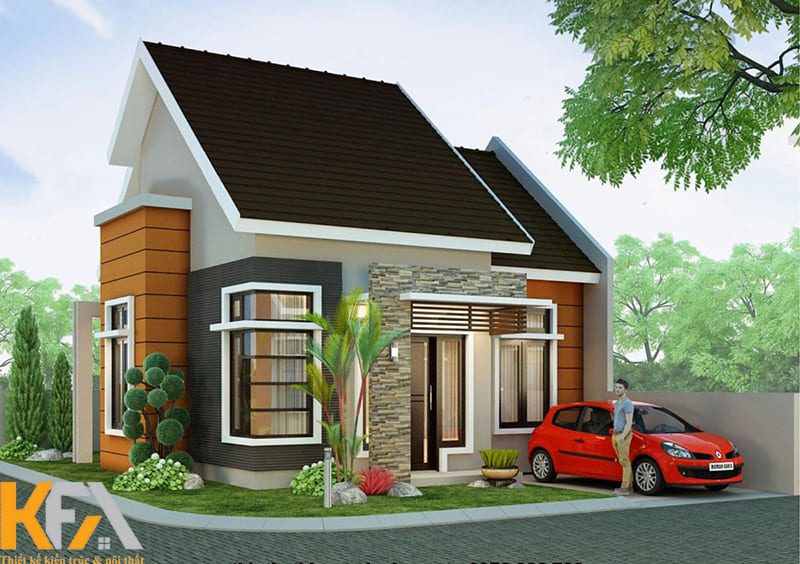 Căn nhà 4x4 ở vùng nông thôn với mái nâu ấm áp