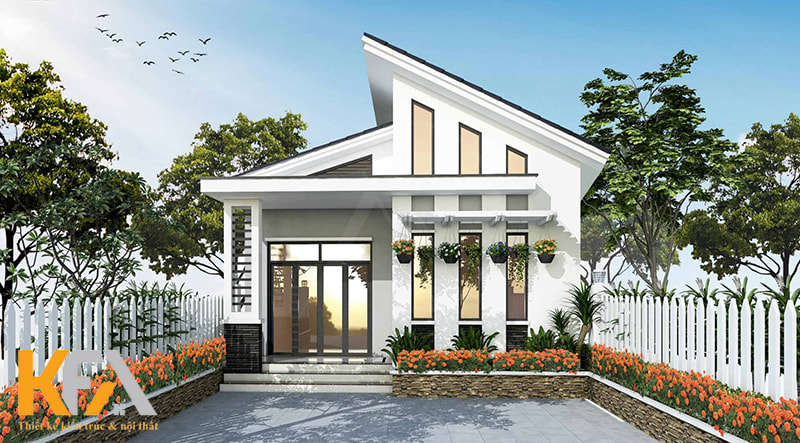 Mẫu thiết kế nhà mái chéo 1 tầng 3 phòng ngủ diện tích 5x20m đẹp