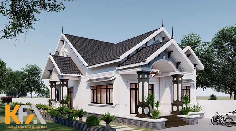 Thiết kế nhà 1 tầng chữ L 5x20 với 2 sảnh gồm 1 sảnh chính và 1 sảnh phụ