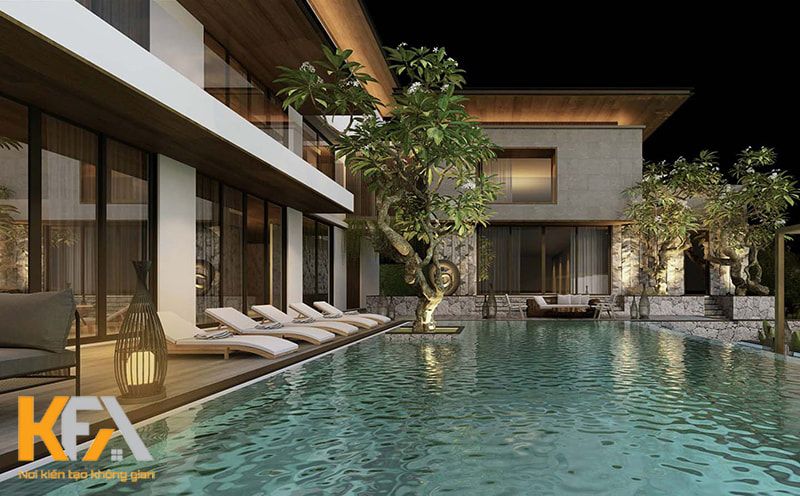 Ngoài nhà ở chính, chủ đầu tư có thể thiết kế bể bơi, sân vườn, tùy thuộc vào nhu cầu sử dụng của gia đình