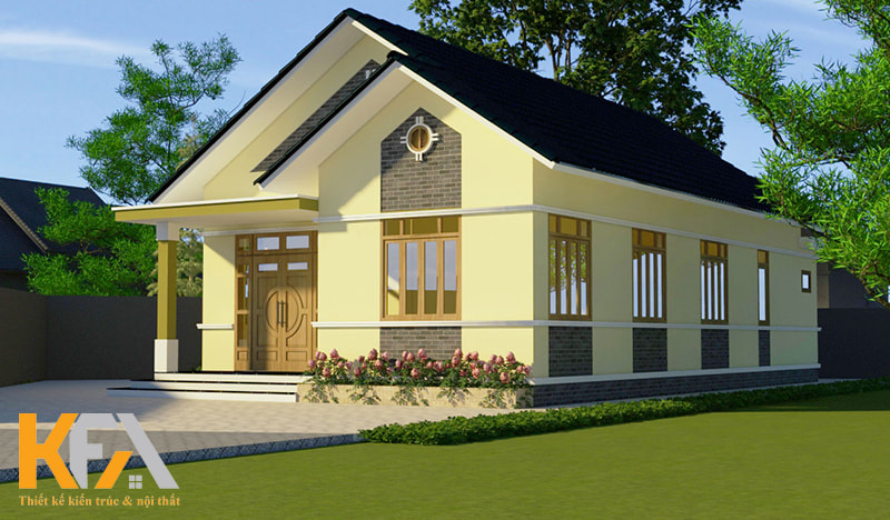 Mẫu thiết kế nhà cấp 4 8x15m2 mái Thái đẹp với màu sơn vàng 