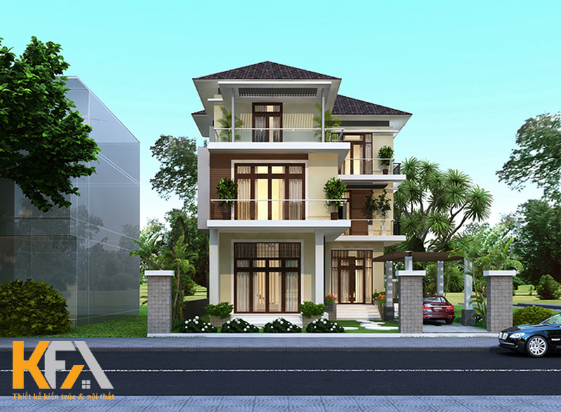Ngôi nhà 3 tầng mái Nhật có kiến trúc đồ sộ, vững chắc