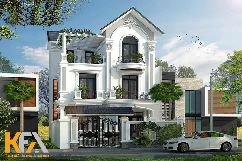 Mẫu nhà 3 tầng tân cổ điển 8x15m mái Thái đẳng cấp và sang trọng
