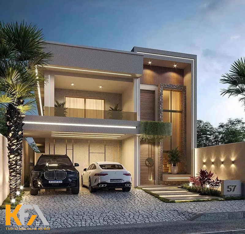 Mẫu thiết kế nhà 2 tầng mặt tiền 8m sâu 15m hiện đại, sang trọng