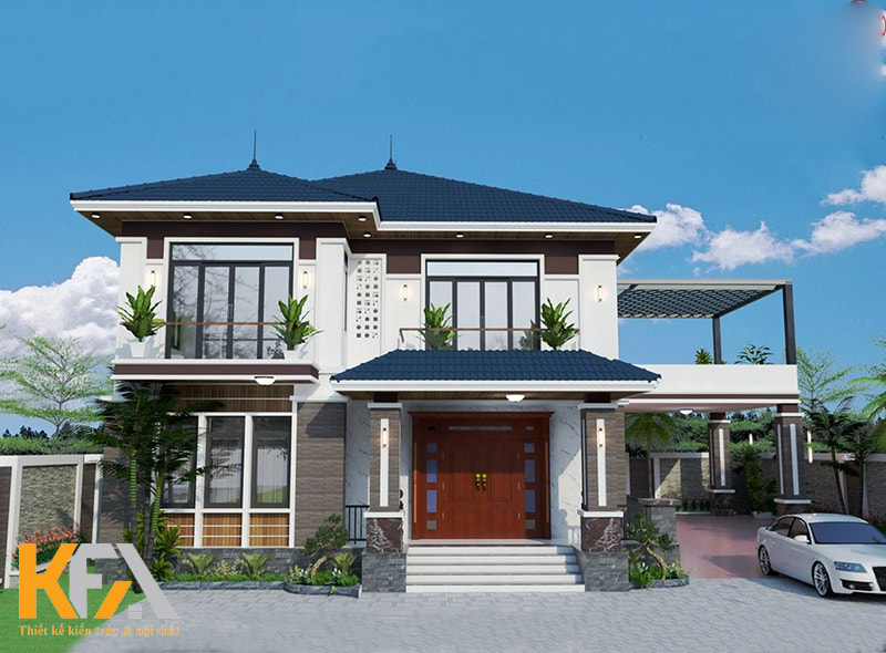 Mẫu thiết kế nhà 2 tầng mái Nhật đơn giản 8x15m