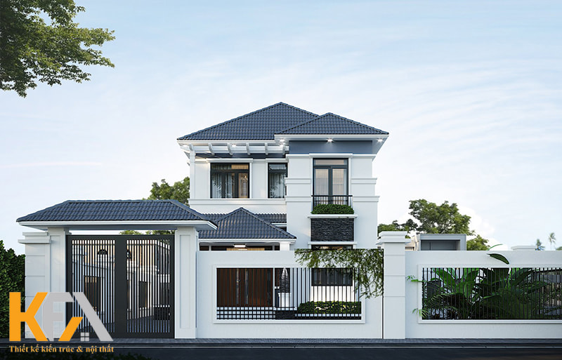 Mẫu nhà 2 tầng mái Nhật màu trắng sang trọng