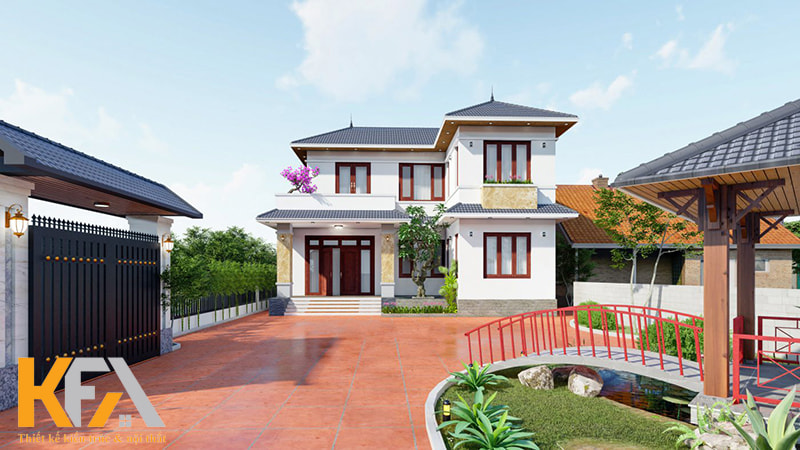 Thi công ngoại cảnh cũng rất quan trọng: sân rộng, hồ cá tô điểm thêm cho thiết kế