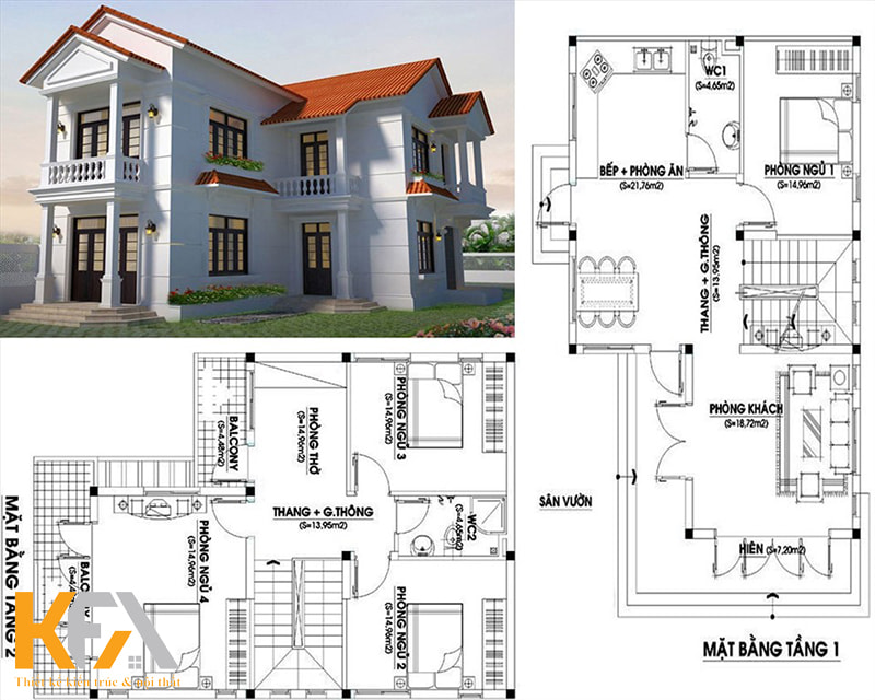 Bản vẽ thiết kế Bản vẽ thiết kế mặt bằng tầng 2 nhà 2 tầng mái Nhật ở Bắc Giang và mặt bằng nhà 2 tầng mái Nhật đỏ