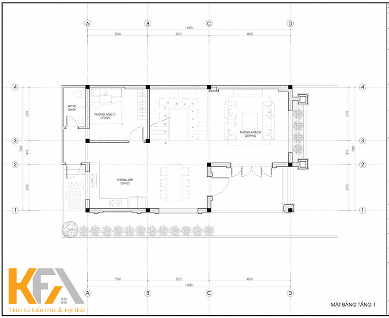 Bản vẽ mặt bằng nhà 2 tầng mái Nhật đẹp hiện đại (tầng 1)