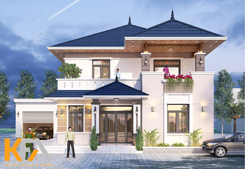 Mẫu nhà sân vườn mái Nhật 2 tầng trẻ trung, hiện đại