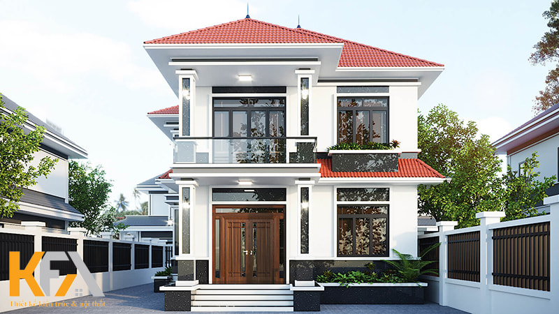 Mẫu nhà 2 tầng mái Nhật màu đỏ nổi bật