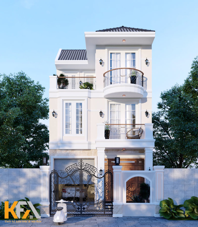 Mẫu thiết kế nhà phố 3 tầng tân cổ điển sang trọng màu trắng