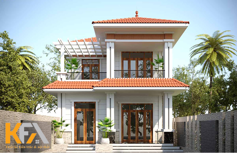 Mẫu nhà chữ L 7x11m 4 phòng ngủ nổi bật với mái ngói đỏ tươi