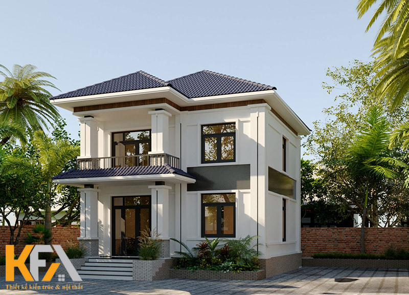 Màu nền trắng kết hợp với hệ mái Nhật xanh tạo nên sự hài hòa, đẹp mê mẩn lòng người