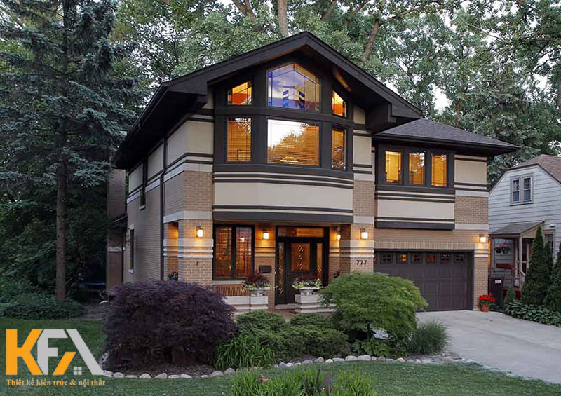 Thiết kế nhà vuông 2 tầng 8x9m trên quỹ đất rộng, có nhiều cây cối bao quanh