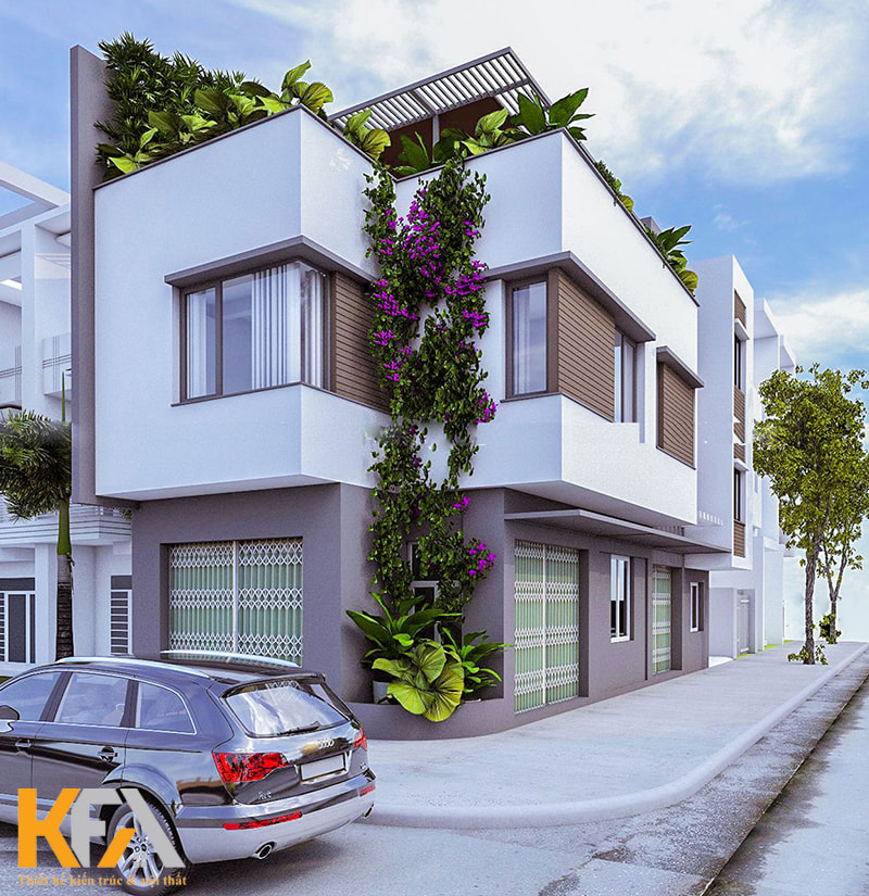 Mẫu nhà 2 tầng lô góc 2 mặt tiền cho gia chủ yêu thích thiên nhiên
