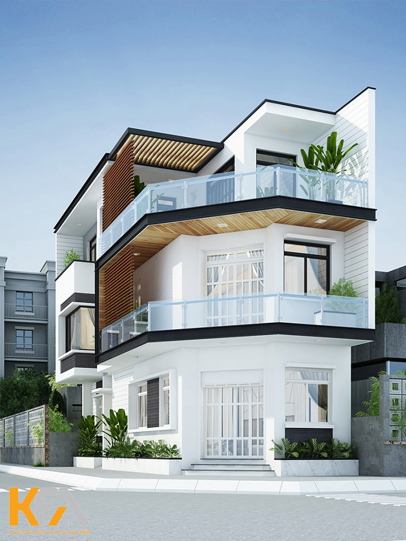 Mẫu nhà lô góc 2 mặt tiền màu trắng sang trọng và đầy tinh tế