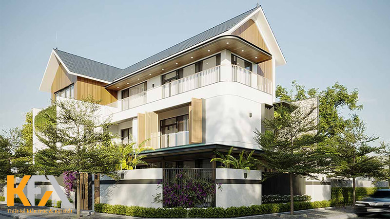 Mẫu nhà 3 tầng mái Thái hiện đại 2 mặt tiền 