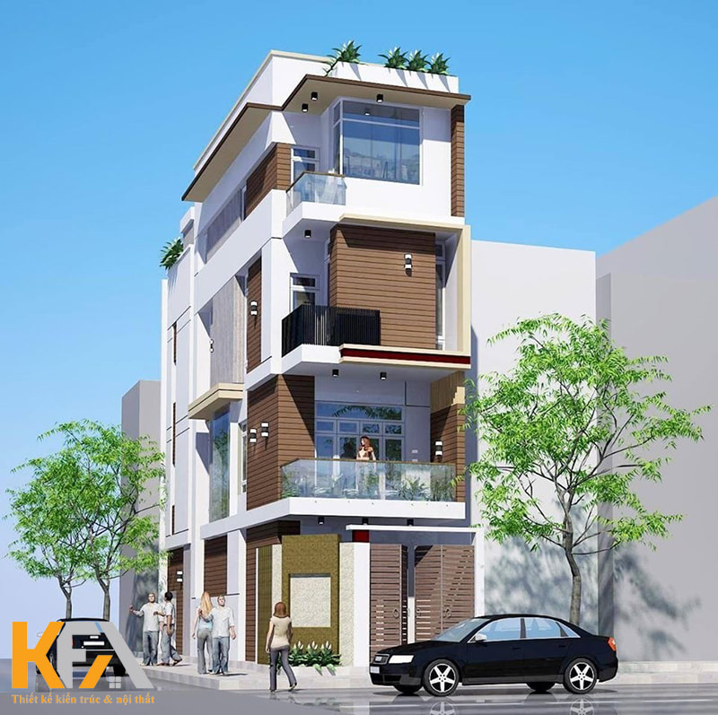 Mẫu nhà phố 4 tầng lô góc 2 mặt tiền đơn giản