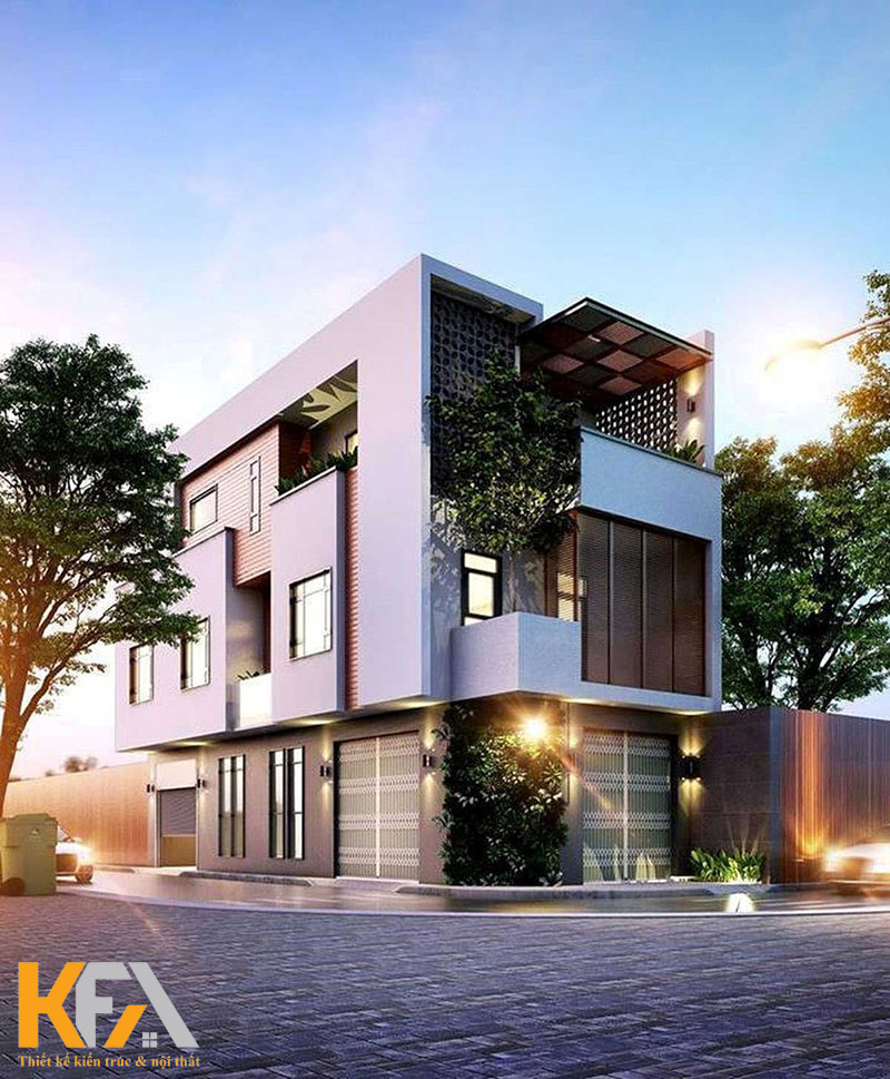 Mẫu nhà ống 2 mặt tiền được trang trí nhiều cây xanh