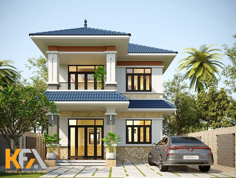 Thiết kế nhà mái Nhật 2 tầng chữ L hiện đại rộng 7m, dài 11m