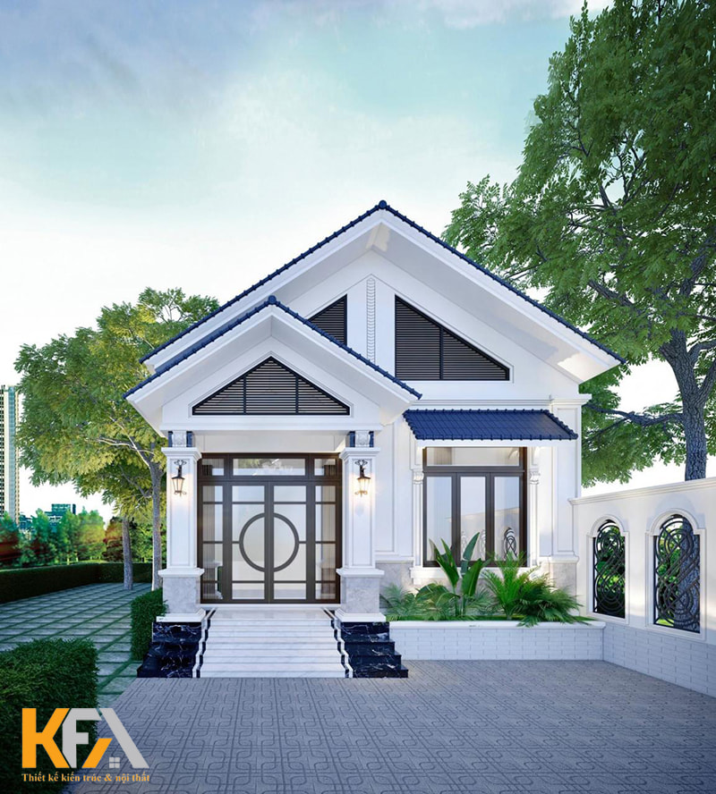 Thiết kế nhà cấp 4 hiện địa mái Thái với gam màu trắng chủ đạo