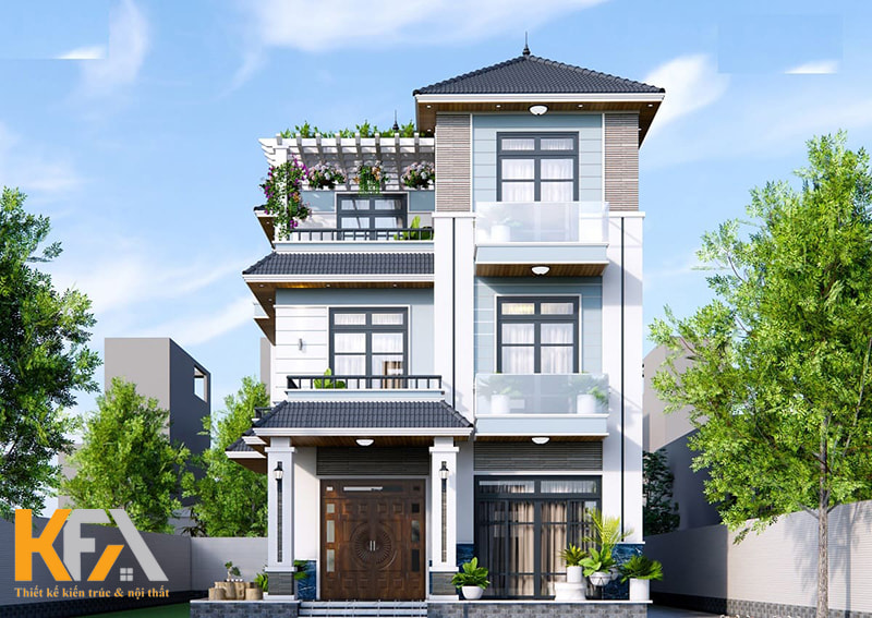 Thiết kế nhà chữ L 3 tầng 7x11m hiện đại