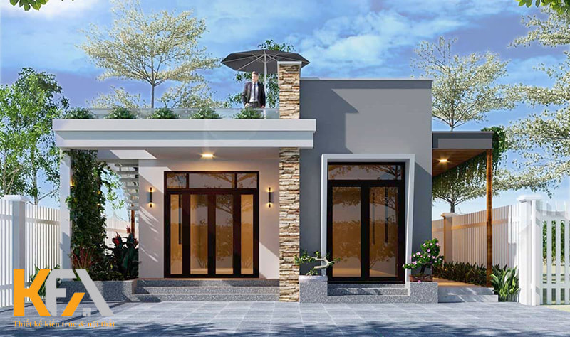 Mẫu nhà 1 tầng có gác lửng diện tích 4x11m